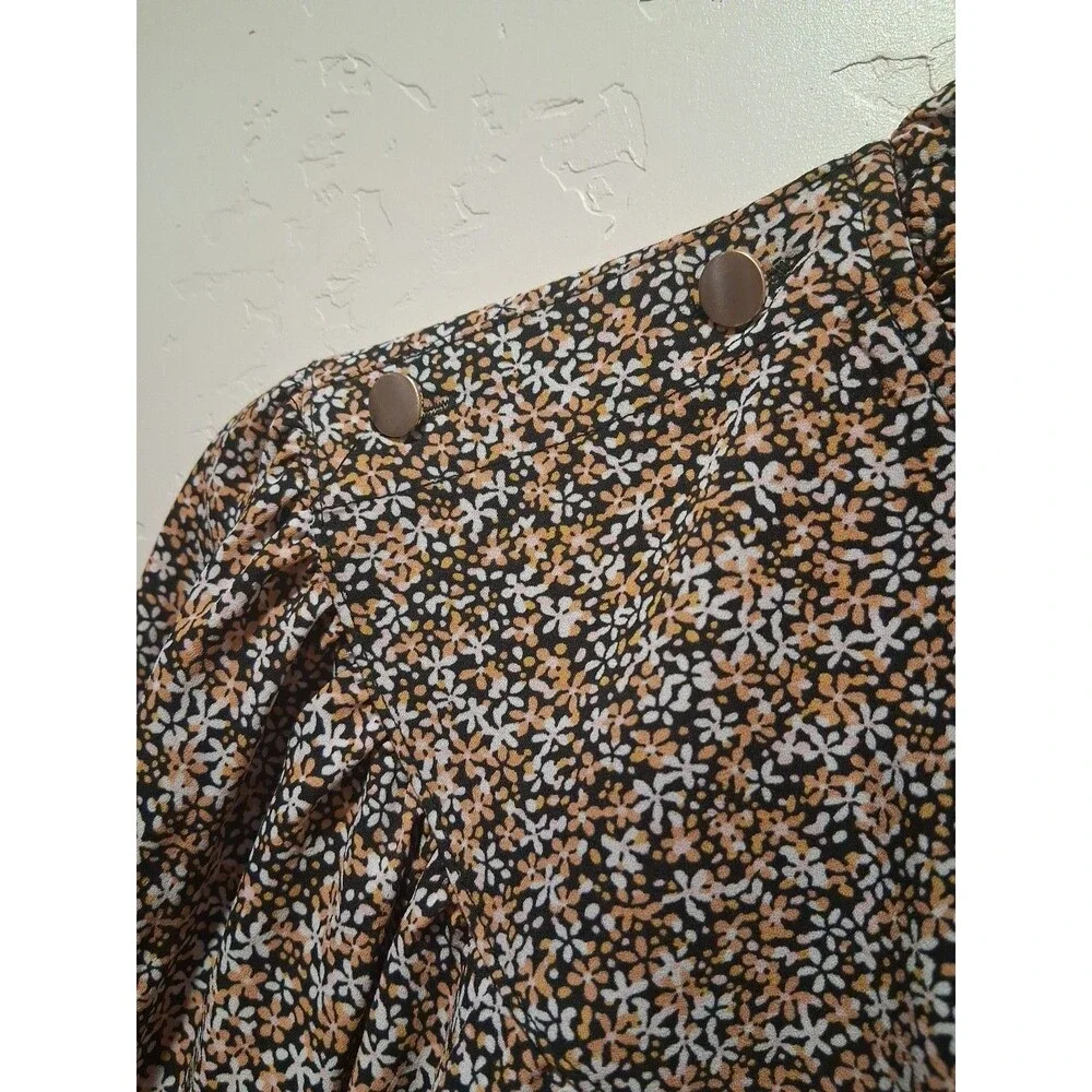 Loft Women Sz L Long Sleev Ditzy Floral Ruffle Neck Blouse Renfair Romantic Boho